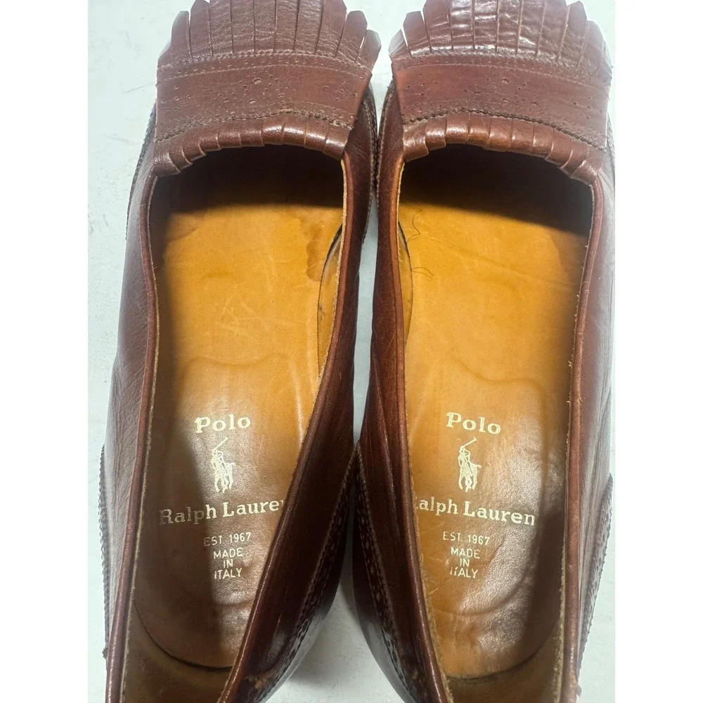 Polo Ralph Lauren Brown Leather Kiltie Loafers Wingtip Made in Italy Men 8D 3056